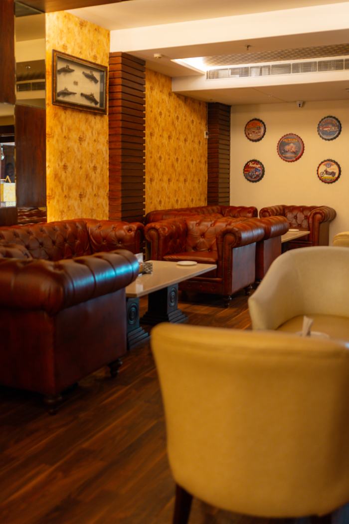 Leather armchairs in the lounge