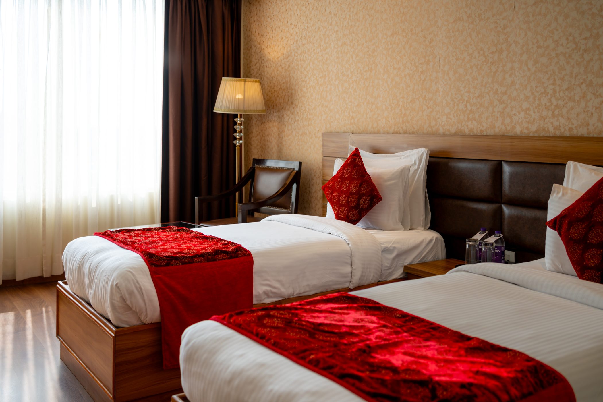 Twin Room: The whole room, curtains drawn back